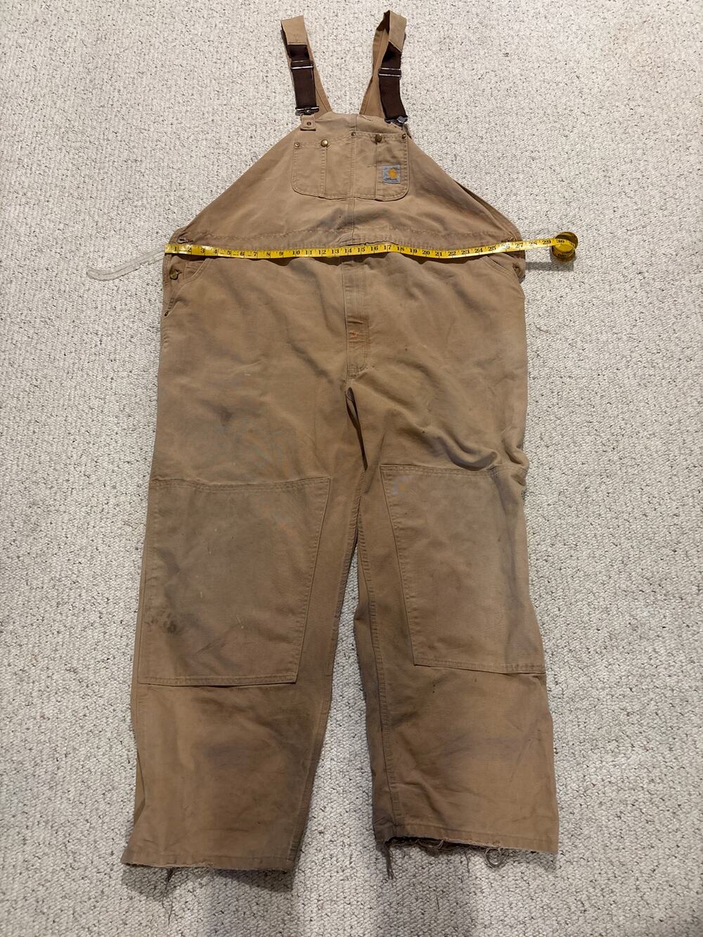 Rugged Carhartt Brown Distressed Double Knee Bib Overalls